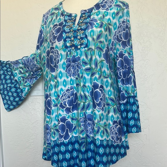 Ruby Rd. Floral Blue and Green Women's Top. Size S - Picture 4 of 5